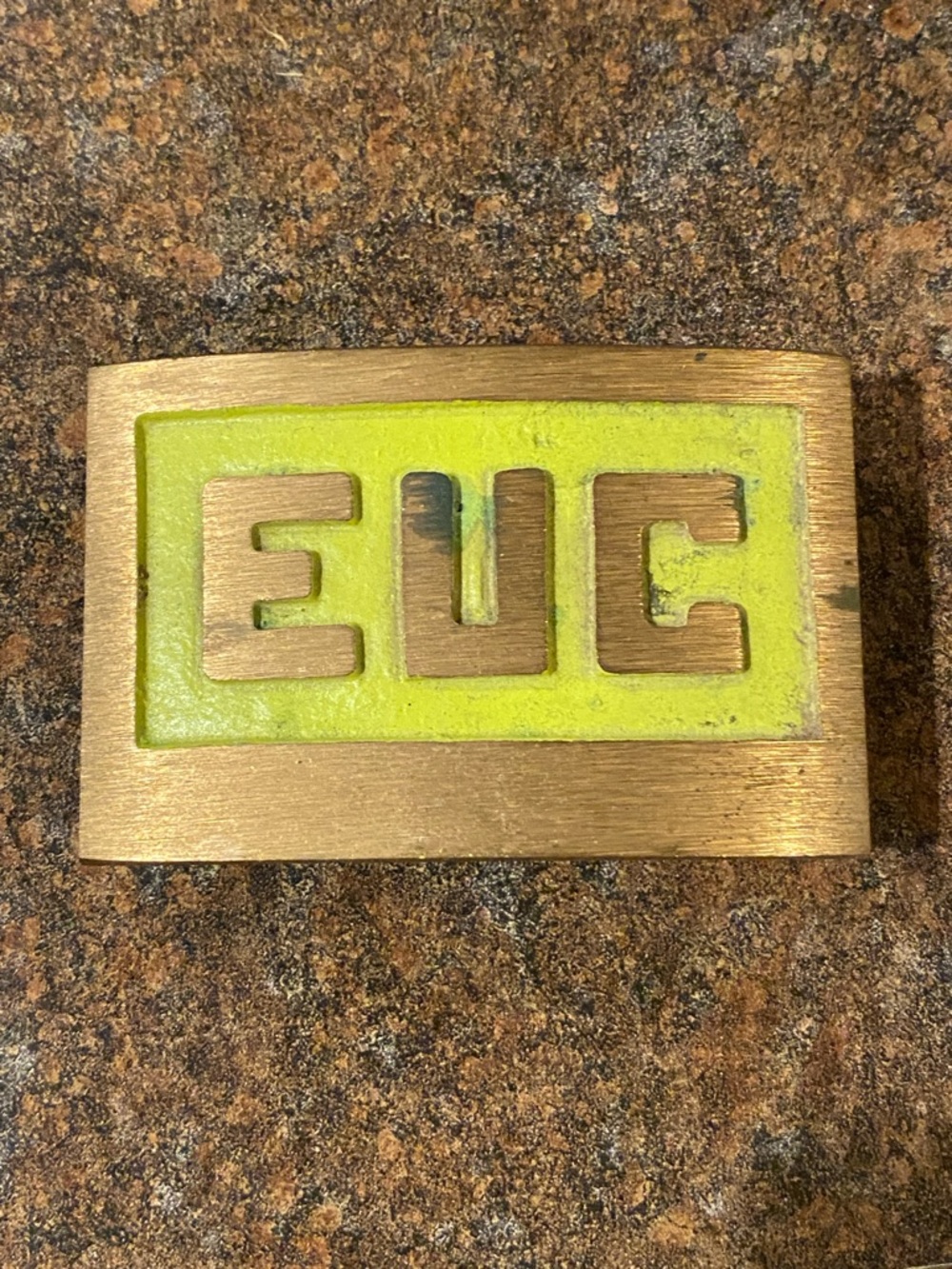 EUC Brass Belt Buckle with Lime Inset